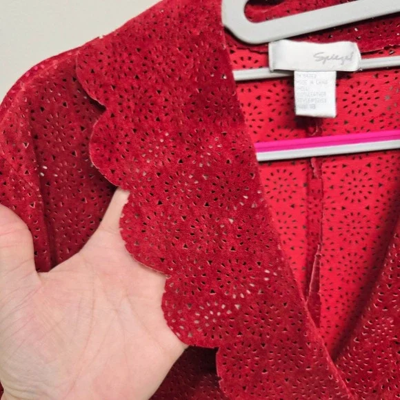 Vintage 90s Spiegel Suede Leather Jacket Plus Size 18 Laser Cut Scallop Western - Picture 3 of 8